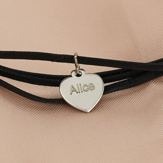 Choker in cordone nero con cuore personalozzabile in argento 925
