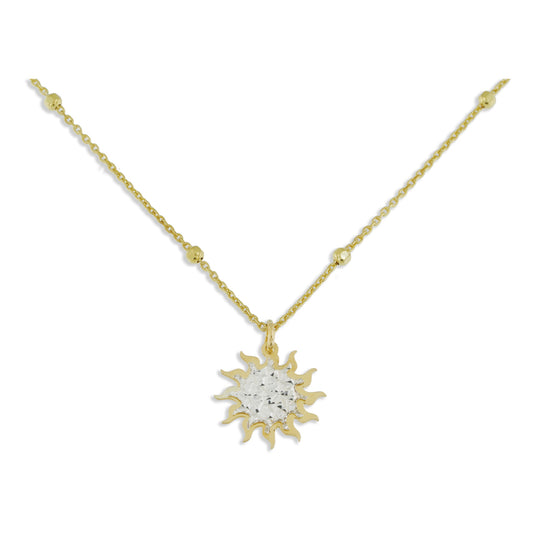 Collana sole argento dorato con lastra diamantata