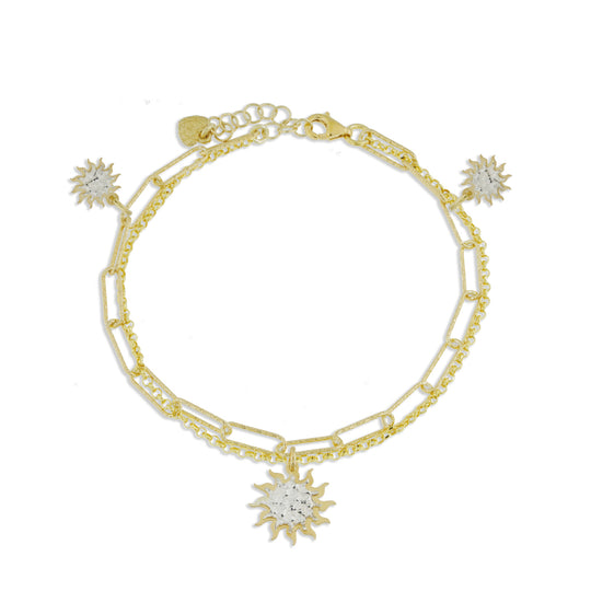 Bracciale doppio con 3 soli argento dorato con lastra diamantata