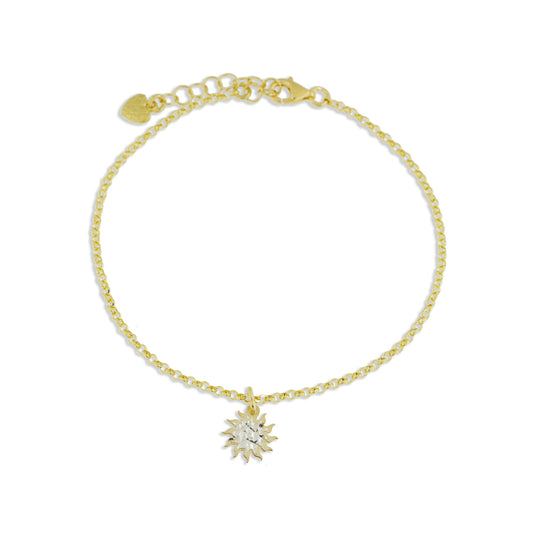 Bracciale con fiore argento dorato con lastra diamantata