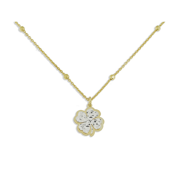 Collana fiore argento dorato con lastra diamantata