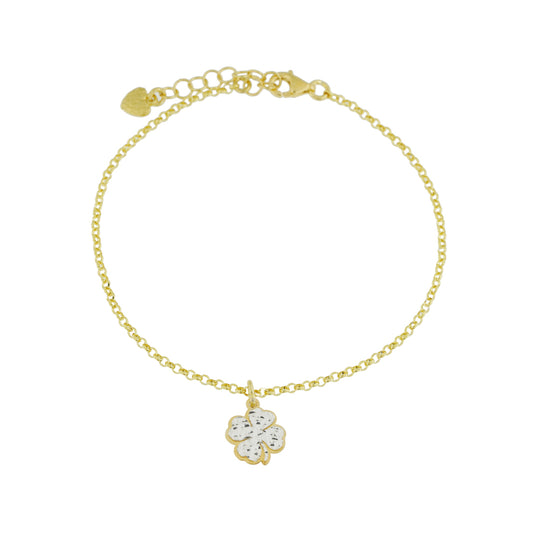 Bracciale con fiore argento dorato con lastra diamantata