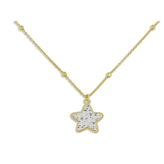 Collana stella argento dorato con lastra diamantata