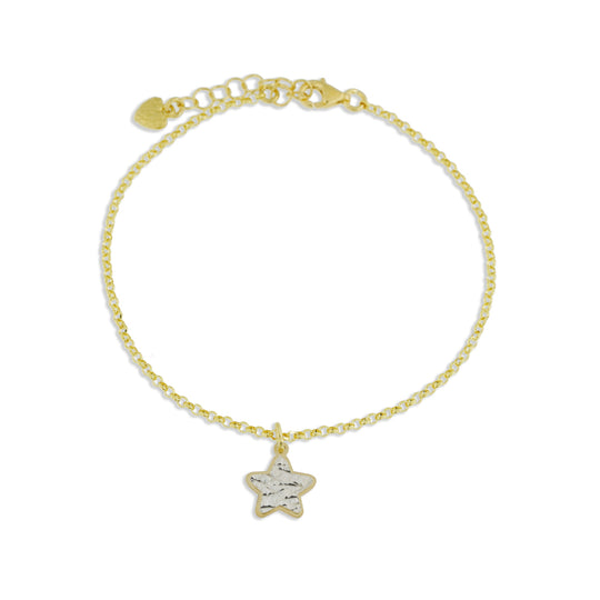 Bracciale con stella piccole argento dorato con lastra diamantata