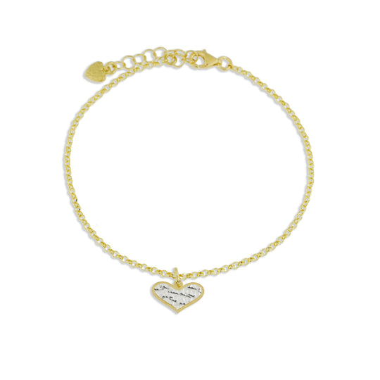 Bracciale con cuore argento dorato con lastra diamantata