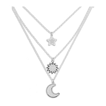 Collana 3 fili stella/sole/luna argento bianco lastra diamantata