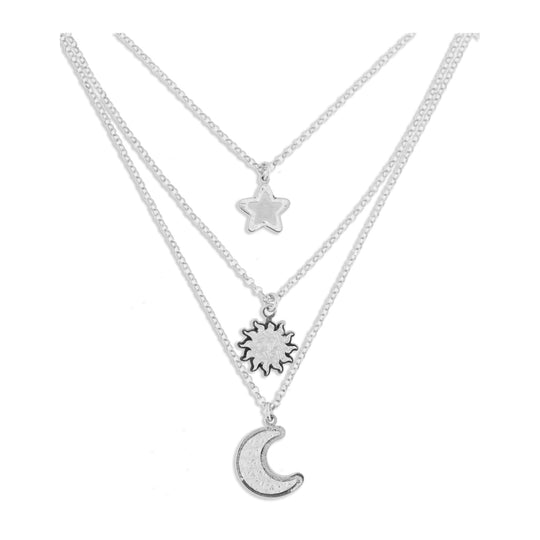 Collana 3 fili stella/sole/luna argento bianco lastra diamantata