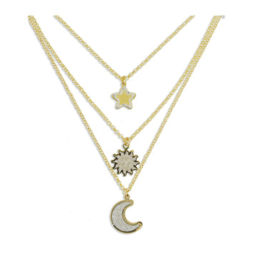 Collana 3 fili stella/sole/luna argento dorato lastra diamantata