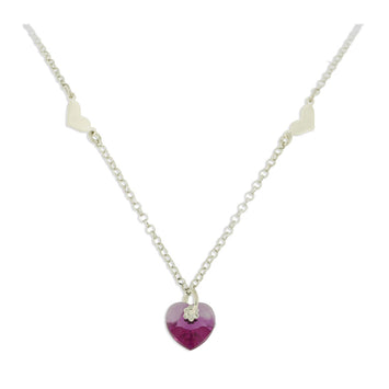Collana in argento rodiato con cuore fucsia in cristallo Sw