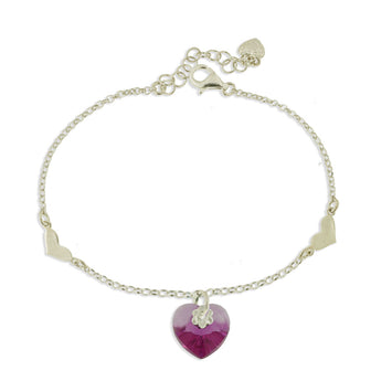 Bracciale  in argento rodiato con cuore fucsia in cristallo Sw