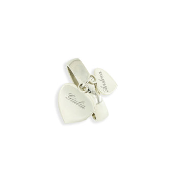 Anello in argento 925 con charm doppio cuore, grande e piccolo  pendente personalizzabile