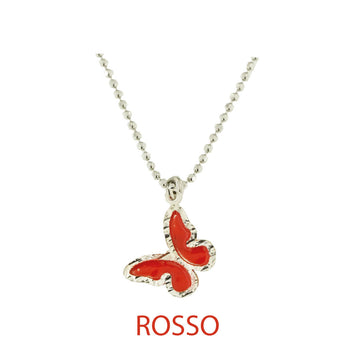 Collana butterfly argento effetto diamantato smalto rosso