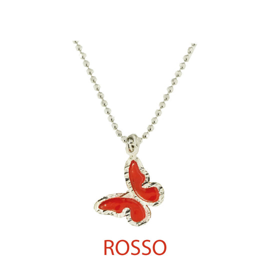 Collana butterfly argento effetto diamantato smalto rosso