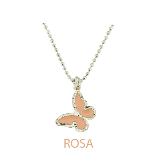 Collana butterfly argento effetto diamantato smalto rosa