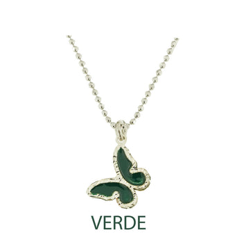 Collana butterfly argento effetto diamantato smalto verde
