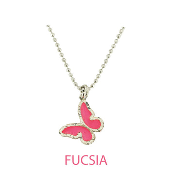 Collana butterfly argento effetto diamantato smalto fucsia