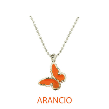 Collana butterfly argento effetto diamantato smalto arancio