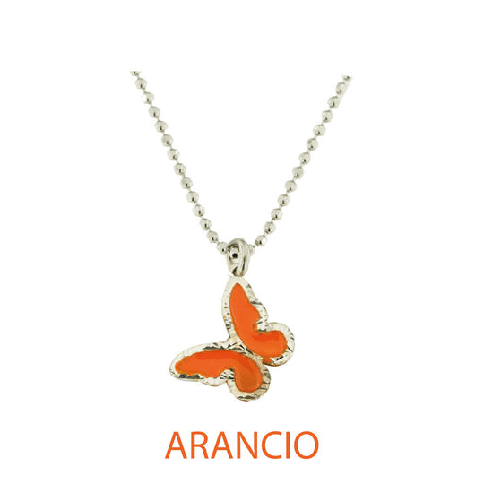 Collana butterfly argento effetto diamantato smalto arancio