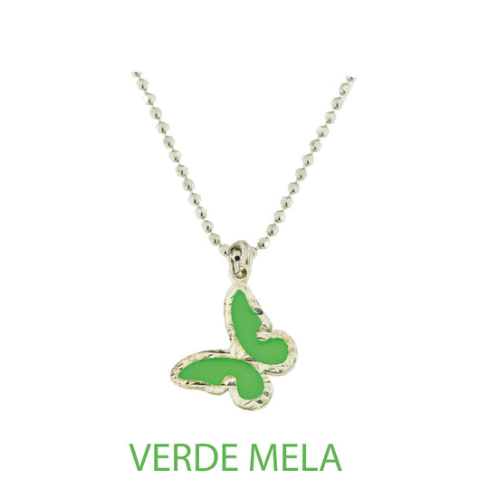 Collana butterfly argento effetto diamantato smalto verde mela