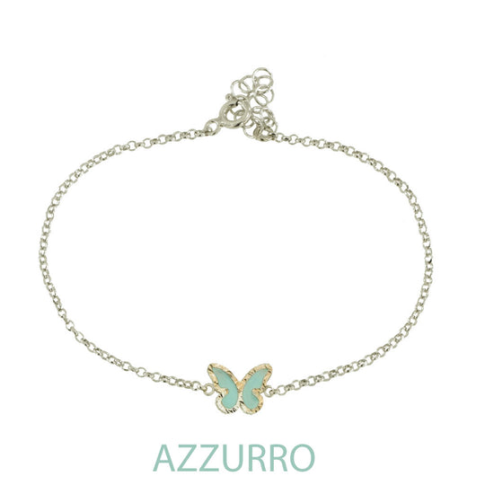 Bracciale butterfly argento effetto diamantato smalto azzurro