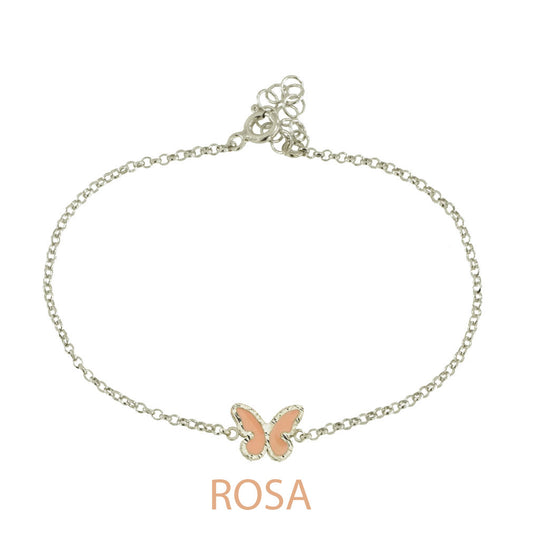 Bracciale butterfly argento effetto diamantato smalto rosa
