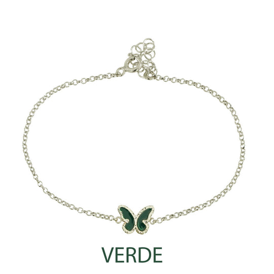Bracciale butterfly argento effetto diamantato smalto verde