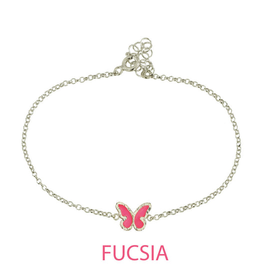 Bracciale butterfly argento effetto diamantato smalto fucsia