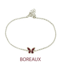 Bracciale butterfly argento effetto diamantato smalto bordeaux
