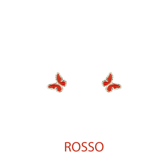 Orecchini butterfly argento effetto diamantato smalto rosso