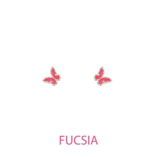 Orecchini butterfly argento effetto diamantato smalto fucsia