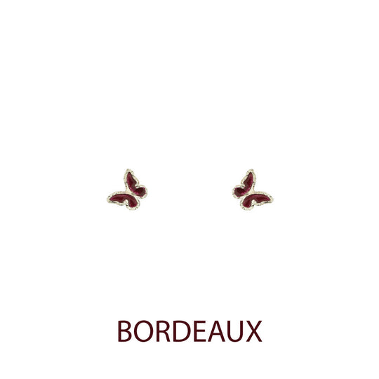 Orecchini butterfly argento effetto diamantato smalto bordeaux