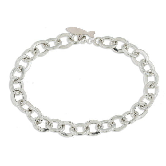 Bracciale in argento bianco con chiusura a pesciolino