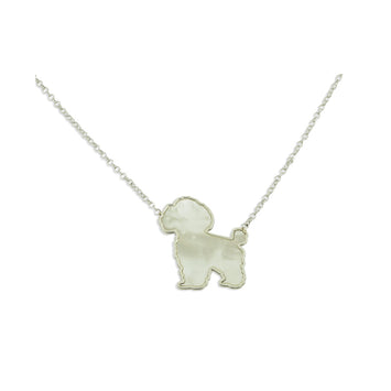 Collana con pendente in argento 925 e madreperla naturale con cane barboncino in argento 925