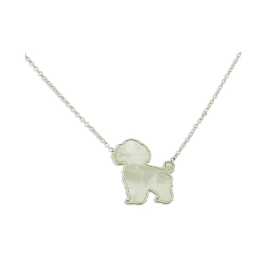 Collana con pendente in argento 925 e madreperla naturale con cane barboncino in argento 925