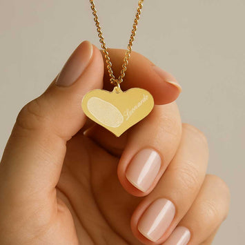 Cuore in argento con impronta personalizzata e nome personalizzato.