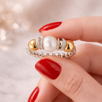 Anello flex con pallina in argento con centrale perla naturale