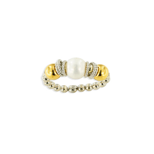 Anello flex con pallina in argento con centrale perla naturale