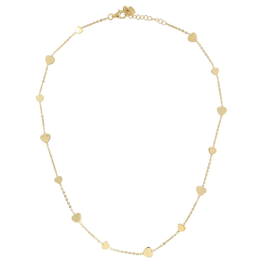 Collana in argento dorato 38 cm 14 cuori