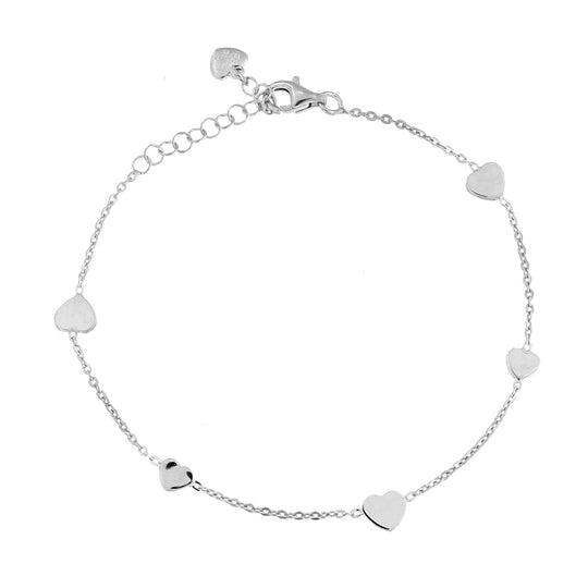 Bracciale in argento rodio 5 cuori