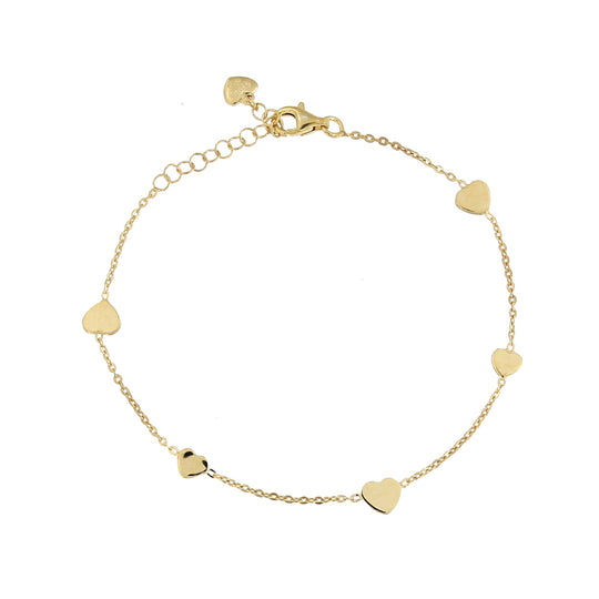 Bracciale in argento dorato 5 cuori