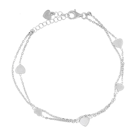 Bracciale in argento rodio catena doppia 5 cuori