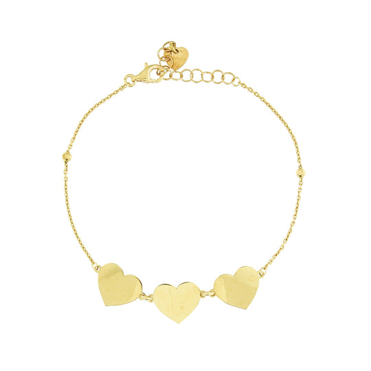 Bracciale in argento dorato 3 cuori