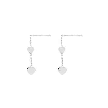 Orecchini coppia catena in argento rodio 2 cuori