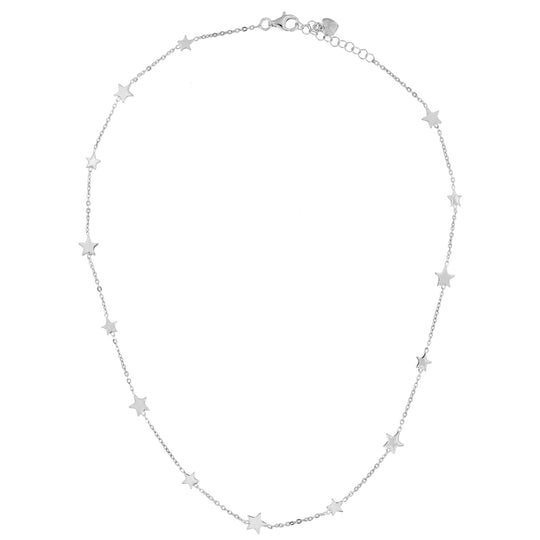 Collana in argento rodio 42 cm 14 stelle