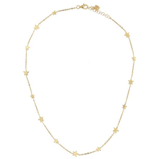 Collana in argento dorato 42 cm 14 stelle