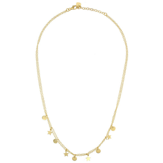Collana in argento dorato 42 cm catena doppia stelle e tondi