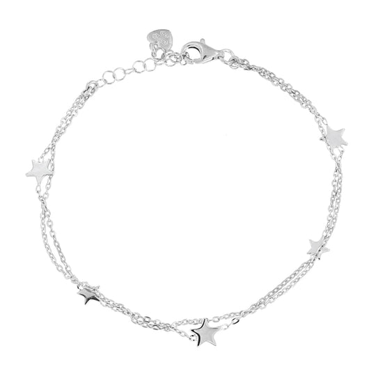 Bracciale in argento rodio catena doppia stelle e tondi