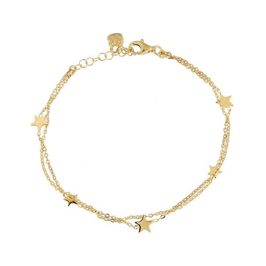Bracciale in argento dorato catena doppia 5 stelle