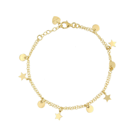 Bracciale in argento dorato catena doppia stelle e tondi