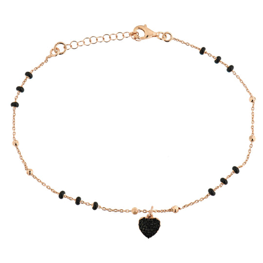 Cavigliera in argento rosato con cuore zirconi neri